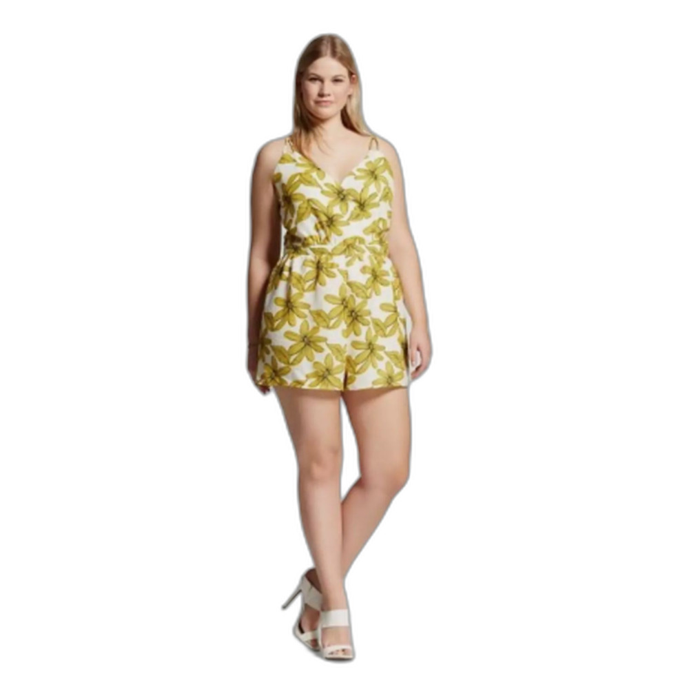 Renn Plus Size Sleeveless Floral Romper size 2X white yellow C12